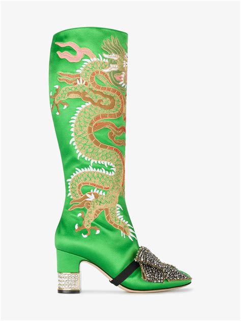 gucci candy dragon embroidered knee boots|Ladies Green Candy Dragon Embroidered Satin Knee.